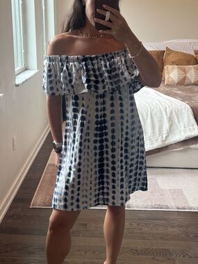 Cover Me Blue and White Tye Die Off the Shoulder Dress